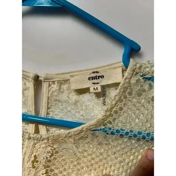 Entro Blouse Peasant Flowy Tunic Top Cream‎ Dot, Size Medium - Picture 3 of 7